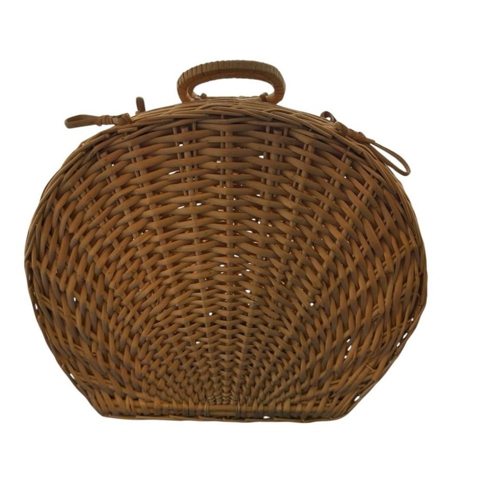 Rattan Clam Shell basket with leather handles